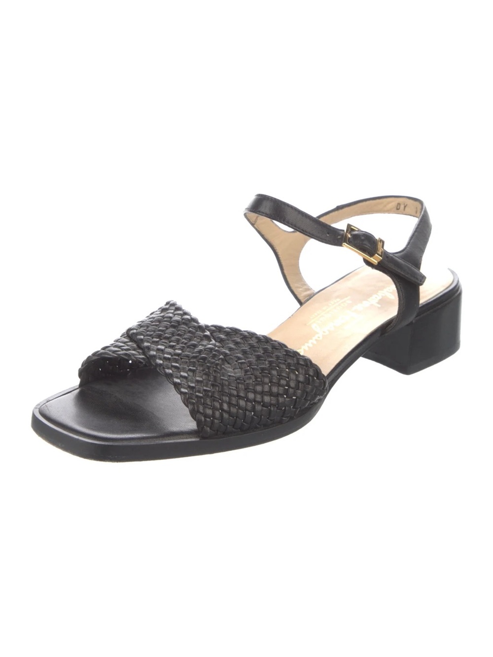 Salvatore Ferragamo ~Woven Strap Black Women's Sandals with Ankle Buckle Size6.5 - Picture 2 of 9